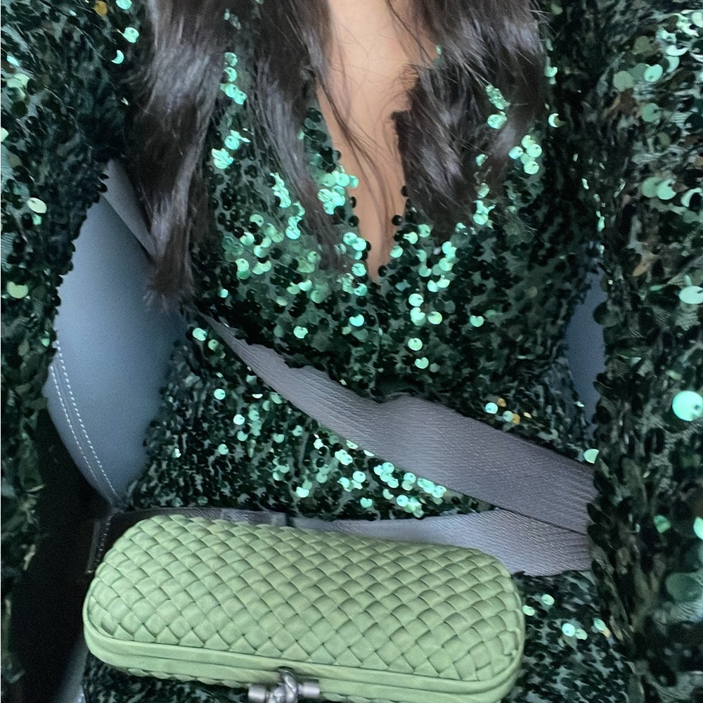 Wayf sequin green dress up to ankles